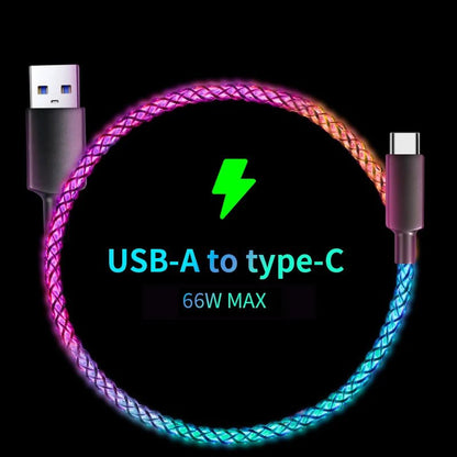 Fast Charging RGB Cable 100W Breathing Light 66W Type C USB C Data Cable for Iphone Samsung Huawei 30W Quick Charge for Xiaomi - NexoraFx