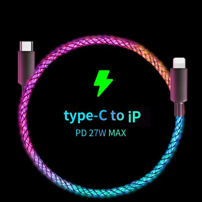 Fast Charging RGB Cable 100W Breathing Light 66W Type C USB C Data Cable for Iphone Samsung Huawei 30W Quick Charge for Xiaomi - NexoraFx