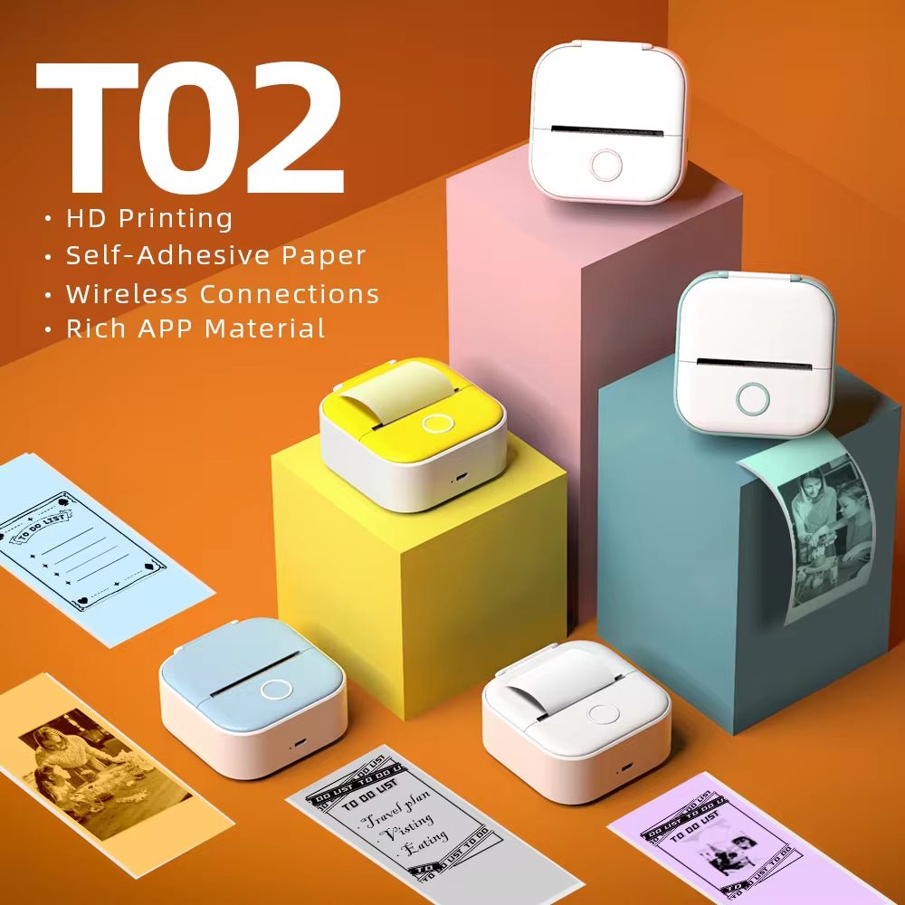 T02 Mini Printer Portable Printer Thermal Printing Sticker Wireless Inkless Pocket Printer Self - Adhesive Label Printer - NexoraFx