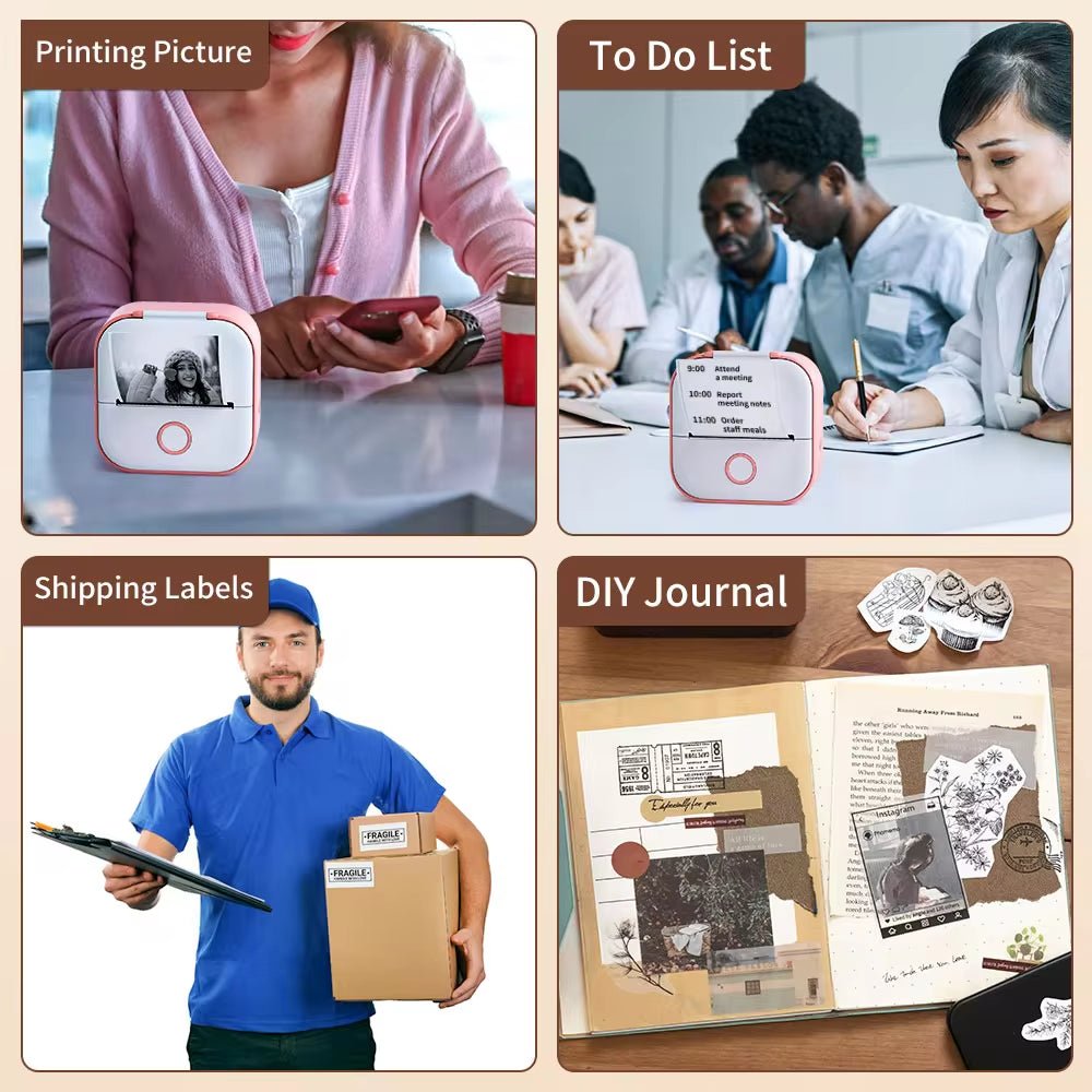 T02 Mini Printer Portable Printer Thermal Printing Sticker Wireless Inkless Pocket Printer Self - Adhesive Label Printer - NexoraFx